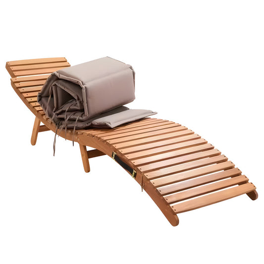 Brown Acacia Patio Foldable Sun Lounger with Cushion