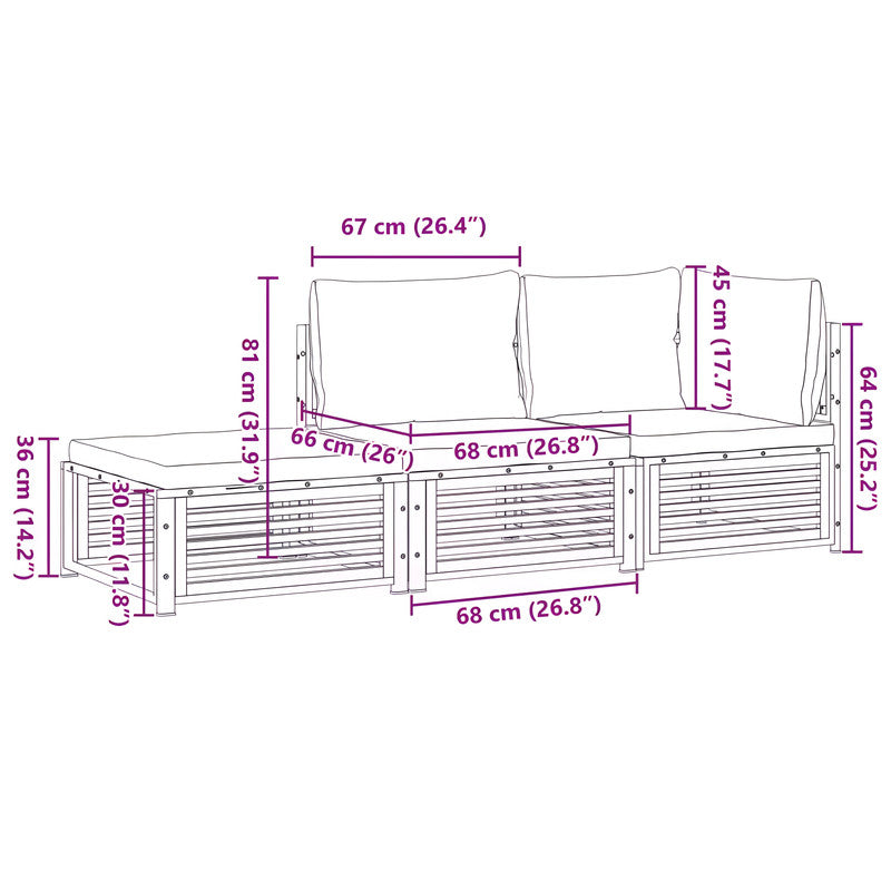 3-Piece Garden Lounge Set with Cushions